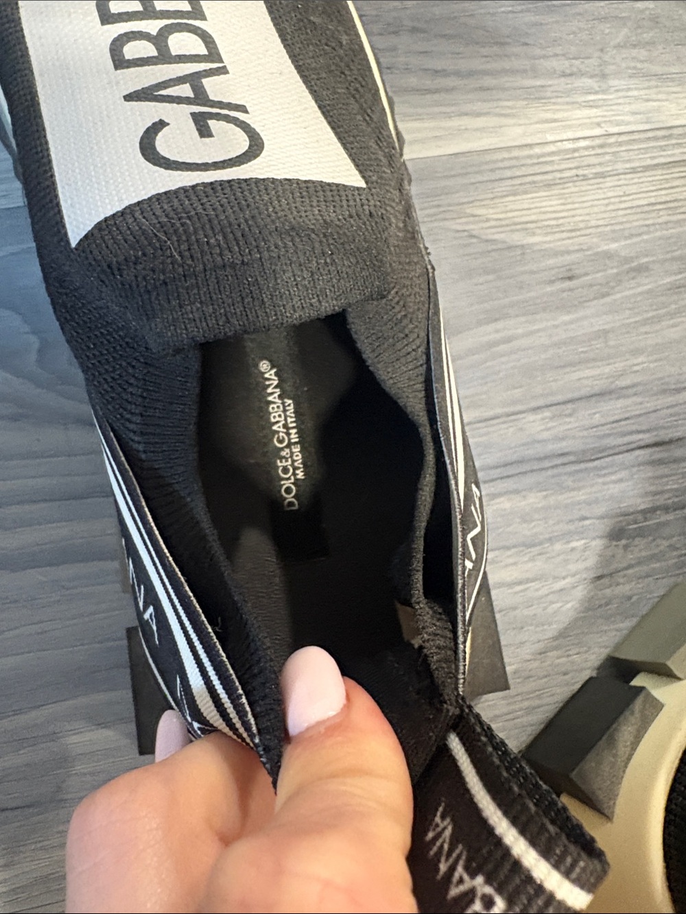 Dolce & Gabbana Black and White Logo Slip-On Sneakers - Picture 4 of 5